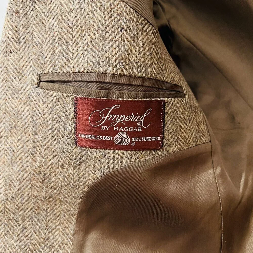 VTG Men’s Imperial By Haggar Wool Tweed Herringbone Blazer Jacket 38 R USA